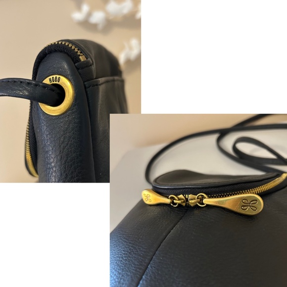 Like New HOBO Fern Crossbody Bag in Black Pebbled Leather with Brass Pulls - Picture 8 of 15